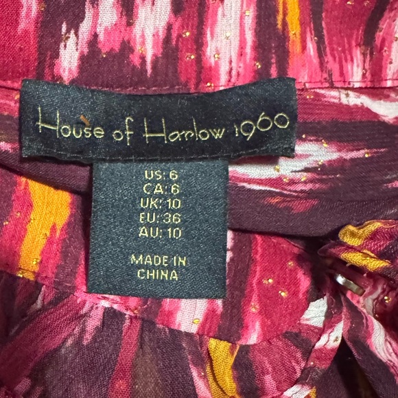 House of Harlow 1960 Burgundy Ikat Mini Dress | Long Sleeve Boho Chic | Size 6 - Picture 14 of 16